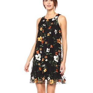 eci New York embroidered chiffon shift dress